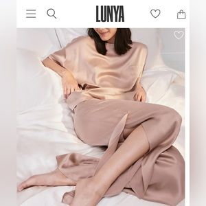 Like New LUNYA Washable Silk Tee Pant set: Sz M in Otium Tan (dusty rose)